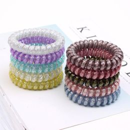 Glitter Telephone Wire Metal Punk Hair Coil Ties Rubber Elastic Hair Bands Rope Ponytail Holders Girls Women Hair Accessoires