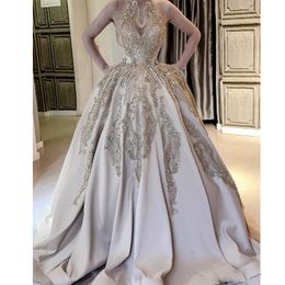 2020 New Luxury Ball Gown Quinceanera Dresses Illusion Neck Lace Appliques Beaded Sweet 16 Sweep Train Custom Party Prom Evening Gowns Wear