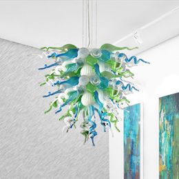 Lamps Colored Glass Pendant Light Shade Hand Blown-Glass Chandelier Lighting LED Bulbs Turquoise Green White Living Room Chandeliers for Sale