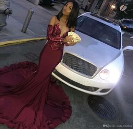 Burgundy Mermaid Prom Dresses Pretty South African Black Girls Appliqued Holidays Graduation Wear Evening Party Gowns Custom Made Plus Size