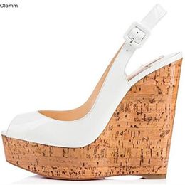Rontic New Fashion Women Platform Gladiator Sandals Wedges High Heels Sandals Peep Toe White Party Shoes Women US Plus Size 5-15