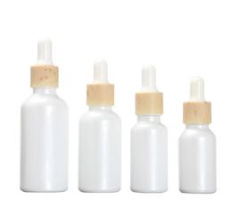 essentials hat UK - 15ml 30ml 50ml Frosted Amber clare milk White Glass Dropper Bottle with plastic Cap 1oz Bamboo Essential OilBottle