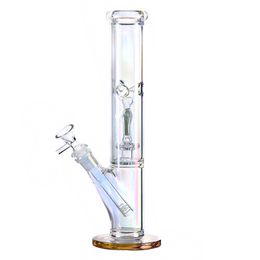 12 inch Luminous Glow Glass Bong rainbow colorful straight tube bong hookah shisha Glass Water Bongs with 14mm bowl downstem ice catcher