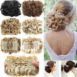 Fashion 16colors Short Synthetic Hair Big Chignon Two Plastic Comb Clips In Extension Hairpiece Accessories