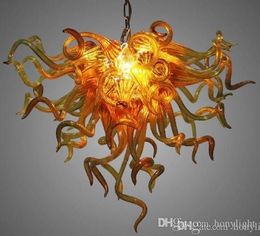 Antique Chandelier Amber Color Hand Blown Glass Chandelier for Home Restaurant Hotel Decoration Small Size LED Glass Hanging Pendant Light