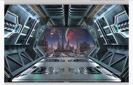 Customised 3d mural wallpaper photo wall paper 3D spaceship space capsule bar KTV background wall paper for walls 3d