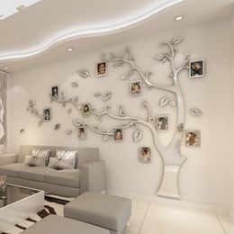 Wall Stickers Tree Photo Frame Sticker DIY Mirror Wall Decal Home Decoration Living Room Bedroom Poster TV Background Wall Decor T200111