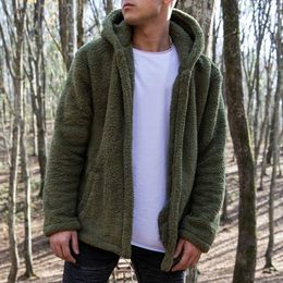 Fashion-Hot Winter Men Jackets Fashion zipper Thick Fur Fleece Hooded Long Sleeve Pockets Solid Jackets Casual Autumn Clothes