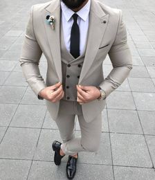 New Design One Button Wedding Men Suits Peak Lapel Three Pieces Business Groom Tuxedos (Jacket+Pants+Vest+Tie) W981