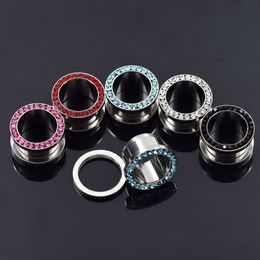 Stainless Steel Earring Stud Expansion Ear Hole Expander Circle With Colourful Rhinestones 3mm-6mm Dia 4 Sizes Earhole Plugs & Tunnels