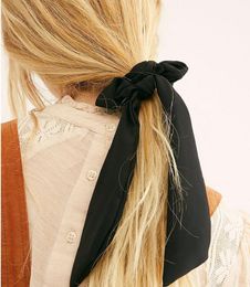 Vintage Solid Colour Hair Scrunchies Big Long Bow Ponytail Holder Rubber Rope Headband Ties Decoration for Women Girl Wedding Hair Accessorie
