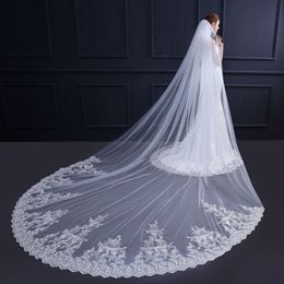 2019 One Layer Ivory 3.5m Wedding Brial Veils Lace Applique Cathedral Long Bridal Veil For Ball Gown Wedding Dresses