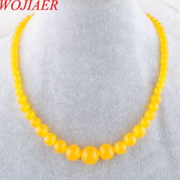 WOJIAER Yellow Jade Gem Stone 6-14mm Graduated Round Beads Women Necklace 17.5 Inches Strand Jewelry F3007