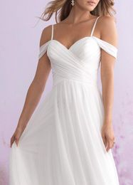 Setwell Summer Spaghetti A-line Wedding Dress Sleeveless Pleated Floor Length Short Train Chiffon Plus Size Bridal Gown