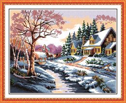 Snowscape 1 home decor painting ,Handmade Cross Stitch Embroidery Needlework sets counted print on canvas DMC 14CT /11CT