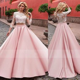 Elegant Two-piece Prom Dresses Fashionable Tulle & Satin Jewel Neckline A-Line Long Evening Dress Prom Gowns Custom Made