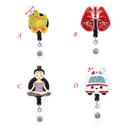 1pc /5pcs /10pcs Cute Rhinestone Yoga Lung Badge Reel Retractable ID Badge Holder fOR nurse doctor hospital Student