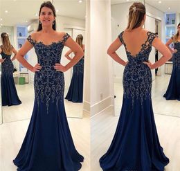 Elegant Navy Blue Mother of the Bride Dresses 2019 Backless Formal Groom Godmother Evening Wedding Party Guests Gown Plus Size Custom Made