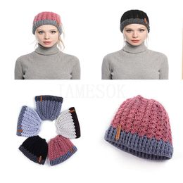 Woman Knit Ponytail Hat Fashion Warm Winter Solid Color Crochet Skull Cap Kids Outdoor Party Beanie Hats DA049