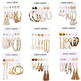 long pearl set UK - Bohemian Leopard Acrylic Pearl Earrings Set for Women Pendant Fashion Geometry Earring Long Tassel Handmade Drop Earrings Jewelry Gift Set
