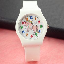 Newest Unicorn watches Candy Rubber lovely pink Horse jelly watch children silicone Boy Girl students Cartoon Colourful Gift Wristwatch