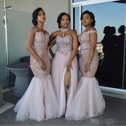 2019 Modest African Black Girls Prom Dresses Mermaid Slit Lace Applique Plus Size Formal Evening Wear Party Gowns Custom Made