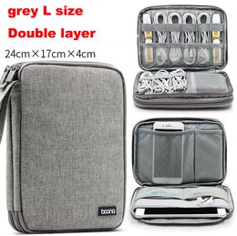 L Double Layer USB Data Cable Organiser Digital Storage Bag Earphone Wire Bag Pen Power Bank Travel Kit Case Pouch Electronics Accessories