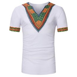 CALOFE Pattern Print Men T-shirt Summer African Style Vintage Tee&Tops V Neck Short Sleeve Tee Shirts Homme Casual Tee