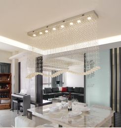 Modern Wave Crystal Chandeliers Lighting Rain Drop K9 Crystal Ceiling Lamp For Dining Room L39 4 W7 9 H39 4 Inch