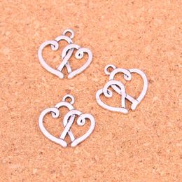 154pcs Charms double hearts Antique Silver Plated Pendants Making DIY Handmade Tibetan Silver Jewelry 19*19mm