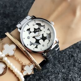Fashion M Flower Hollow dial design Brand Watches women's Girl style Metal steel band Quartz Wrist Watch M73230h