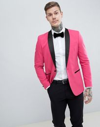 Brand New Rose Red Men Wedding Tuxedos Black Pants Lapel Groom Tuxedos Excellent Men Blazer 2 Piece Suit Prom/Dinner Jacket(Jacket+Pants)