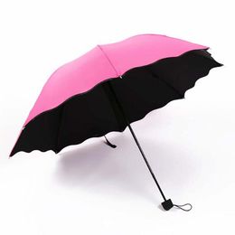 Creative three fold black plastic sunscreen UV umbrella parasol ladies men's folding lightweight durable 8K powerful umbrella