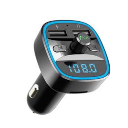 Bluetooth FM Transmitter Blue Ambient Ring Light Wireless Radio Car Receiver Adapter Kit With Hands-Free Calling Dual USB Charger