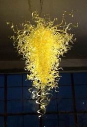 Pure Color Yellow Large Lighting Hand Blown Glass Crystal Chandelier Lighting Floor Light Fixture for Hotel Lobby Kitchen Living Room