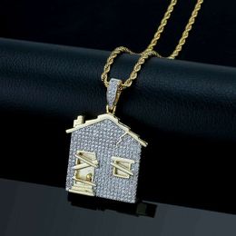 New Trendy Fashion Hip Hop Necklace Yellow Gold Plated Full CZ House Pendant Necklace for Men Nice Gift for Boy Friend