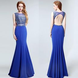 Sexy Fashion Blue Long Tail Fishtail Evening Dresses Qatar 2024 Big Round Neck Back Hollow Ballroom Dresses HY059