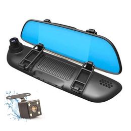 7" capacitive touch panel car DVR camera rearview mirror recorder vehicle data camcorder 2Ch dual lens front 170° rear 120° wide view angle