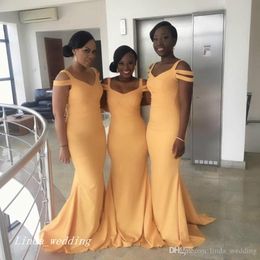 2019 New Arrival Yellow Mermaid Formal Bridesmaid Dress Cheap V-neck Long South African Maid of Honor Gown Plus Size Custom Made