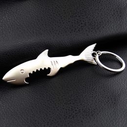 Shark Shaped Beer Bottle Opener Keychain Zinc Alloy Silver Color Key Ring Unique Creative Gift WB434