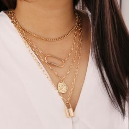 KMVEXO Coin Lock Pendant Necklace Punk Multi Layer Chain Choker Necklace Women Hip Hop Steampunk Gold Gothic Jewellery