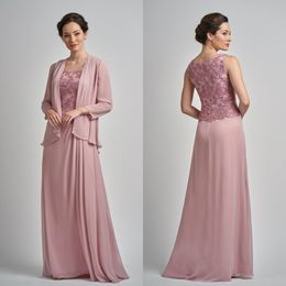 A Line Jasmine Mother of The Bride Dress Jewel Neck Sleeveless Applique Two Pieces Chiffon Wedding Guest Dresss Floor Length Evening Gown