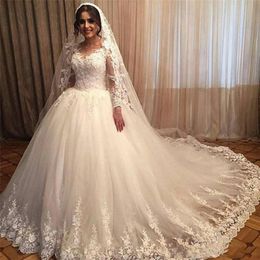Charming Wedding Dresses With Long Sleeves Lace Appliqued Custom Made Vestido De Novia Charming Wedding Bridal Gown