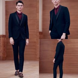 Fashion New Groom Tuxedos Groomsmen Shawl Black Lapel Suits Best Man Custom Made Formal Blazer (Jacket+Vest+Pants)