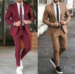 Burgundy Men Fashion Suits For Wedding Tuxedos Slim Fit Groom Wear Prom Party Dinner Business Suit Blazers (Jacket+Pants+Tie) Bespoke Made to Measure