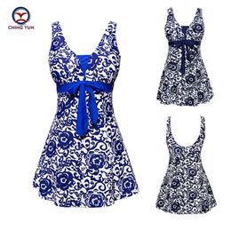 2019 Sexy Printing Bare Back Vest Skirt Swimwear Women One Piece Swimsuit Beachwear Bathing Suit Swimwear Dress Plus Size N9205 Y19062801