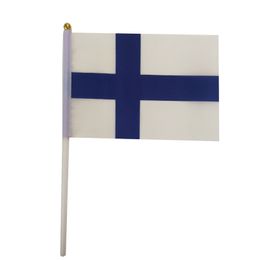 Finland Flag 21X14 cm Polyester hand waving flags Finland Country Banner With Plastic Flagpoles