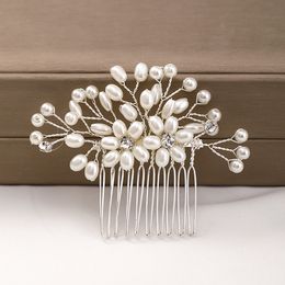 Fashion Pearl flower Wedding Hair Accessories Silver Colour Bridal Headdress Hair Comb Ladies handmade Tiara Wedding accessories