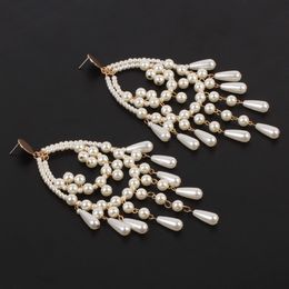 Fashion-Gold Colour Metal Handmade Simulated Pearl Big Dangle Earrings for Women Fashion New Party Statement Long Drop Earrings