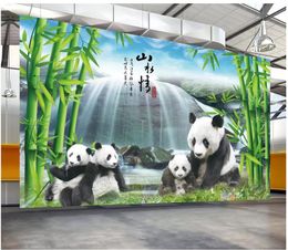 Custom 3D Silk photo wallpaper mural National treasure panda bamboo forest waterfall panda TV background wall decoration wall stickers